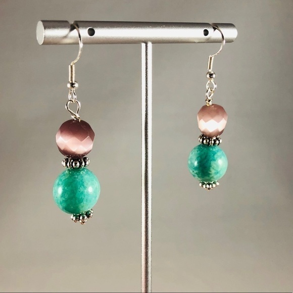 Handmade Sterling Silver Earrings Purple Cats Eye Everyday Chic Modern Staple - Picture 5 of 8